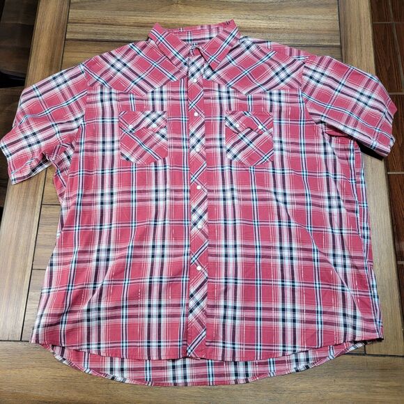 Wrangler Full Pearl Snap SS Western Shirt Burgundy Plaid - Size 2XL - Picture 1 of 4